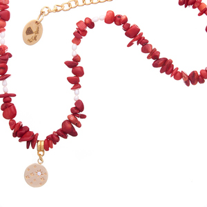 Κολιέ με Κόκκινο Κοράλλι και Κρεμαστό Στοιχείο| The Gem Stories Jewelry - ημιπολύτιμες πέτρες, επιχρυσωμένα, ασήμι 925, κοντά, ατσάλι - 2