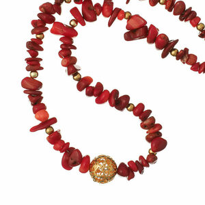 Κολιέ με Κόκκινο Κοράλλι και Στοιχείο Φιλιγκρί | The Gem Stories Jewelry - ημιπολύτιμες πέτρες, επιχρυσωμένα, ασήμι 925, κοντά, ατσάλι - 2