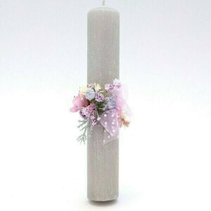 Αρωματική λαμπάδα γκρι με λουλούδια 17x5x5 - κορίτσι, λουλούδια, λαμπάδες, για ενήλικες, για εφήβους