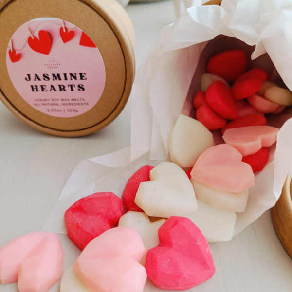 Wax melt box καρδιές με άρωμα γιασεμί 'Jasmine Hearts' 100g 100% κερί σόγιας - κερί σόγιας, αρωματικά χώρου, 100% φυτικό, soy candle, soy wax - 2