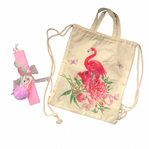 Ροζ λαμπάδα «φλαμίνγκο» με λινή τσάντα . - Διαστάσεις λαμπάδας: 26*4,5*1,7 εκ. - κορίτσι, λαμπάδες, σετ, flamingos, για παιδιά
