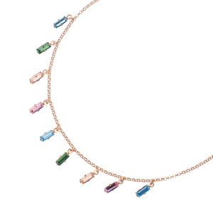 Κολιέ με Ορθογώνια Πολύχρωμα Κρύσταλλα – Ροζ Χρυσό | The Gem Stories Jewelry - επιχρυσωμένα, ασήμι 925, κοντά - 2