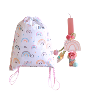 Σετ λαμπάδα και τσάντα πουγκί με ουράνιο τόξο. - κορίτσι, λαμπάδες, ουράνιο τόξο, σετ, για παιδιά