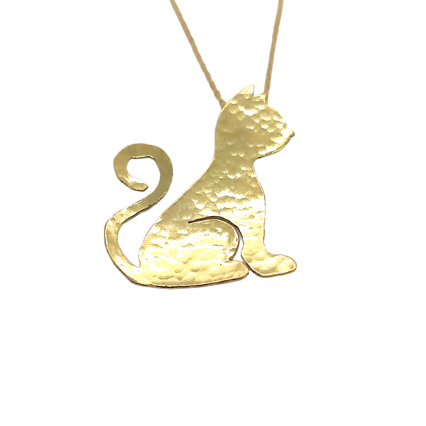Κολιέ χειροποίητο σχέδιο γάτα σε χρυσό - ορείχαλκος, κοντά, ατσάλι