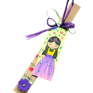 Λαμπάδα με ξύλινο σελιδοδείκτη, "Κορίτσι με λουλούδια" - κορίτσι, λαμπάδες, για παιδιά, για ενήλικες, για εφήβους