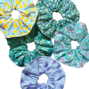 Scrunchies σε διάφορα σχέδια και χρώματα - Σετ 2 τεμάχια - ύφασμα, βαμβάκι, λαστιχάκια μαλλιών