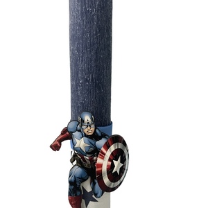 Πασχαλινή λαμπάδα αγόρι Captain America - αγόρι, λαμπάδες, με ξύλινο στοιχείο
