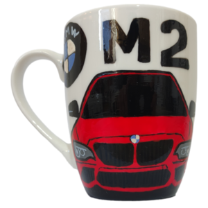 Κούπα πορσελάνης λευκή με χειροποίητο σχέδιο "BMW M2" ζωγραφισμένο με πινελο - χειροποίητα, πορσελάνη, αυτοκίνητα, κούπες & φλυτζάνια, πρακτικό δωρο - 3