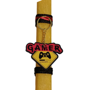 Πασχαλινή λαμπάδα με ξύλινο μπρελόκ GAMER - αγόρι, λαμπάδες, για ενήλικες, για εφήβους, games - 4