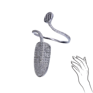 Ασημένιο Δαχτυλίδι για Νύχια με Στρογγυλό Στοιχείο | The Gem Stories Jewelry - ασήμι, γεωμετρικά σχέδια, επιπλατινωμένα, χεριού, αυξομειούμενα