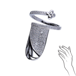 Ασημένιο Δαχτυλίδι με Μαργαρίτα για Νύχια | The Gem Stories Jewelry - ασήμι, γεωμετρικά σχέδια, επιπλατινωμένα, χεριού, αυξομειούμενα