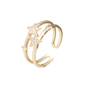 Ρυθμιζόμενο Δαχτυλίδι με αστέρια | The Gem Stories Jewelry - επιχρυσωμένα, ασήμι 925, αστέρι, σταθερά, χεριού