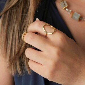 Ασημένιο Επιχρυσωμένο Δαχτυλίδι σε Σχήμα Ο | The Gem Stories Jewelry - επιχρυσωμένα, ασήμι 925, γεωμετρικά σχέδια, χεριού, αυξομειούμενα