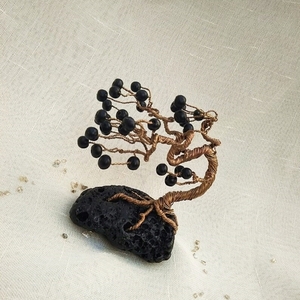Μπονσάι συρμάτινο δεντράκι με πέτρα από ηφαιστειακή λαβα - πέτρα, μέταλλο, διακοσμητικά