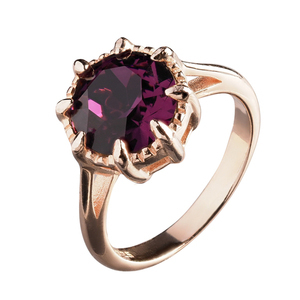 Swarovski Δαχτυλίδι σε Σκούρο Μοβ Απόχρωση - Στρογγυλό | The Gem Stories Jewelry - ασήμι, ημιπολύτιμες πέτρες, επιχρυσωμένα, σταθερά, χεριού