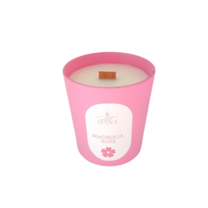 Κερί σόγιας σε ροζ δοχείο με άρωμα Magnolia Rose - αρωματικά κεριά, φυτικό κερί, κερί σόγιας