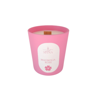 Κερί σόγιας σε ροζ δοχείο με άρωμα Magnolia Rose - αρωματικά κεριά, φυτικό κερί, κερί σόγιας - 2