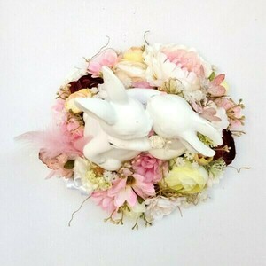 Κεραμικά λαγουδάκια σε κορμό διακοσμημένα με λουλούδια 25x25x20 - λουλούδια, διακοσμητικά, δώρο για πάσχα - 3