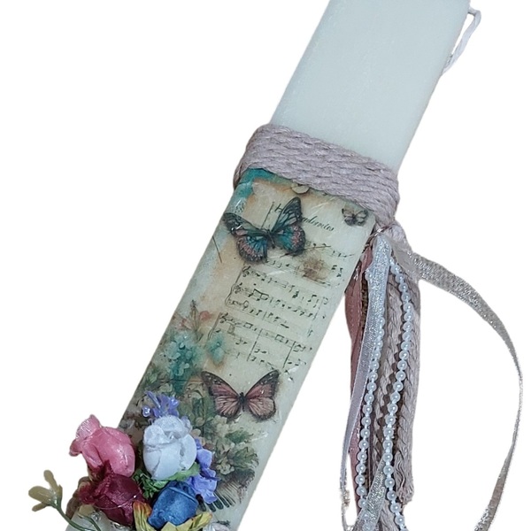 Πασχαλινή λαμπάδα 25εκ με πλατη-καδρο σε vintage σχεδιο - κορίτσι, λουλούδια, λαμπάδες, για ενήλικες, για εφήβους - 4