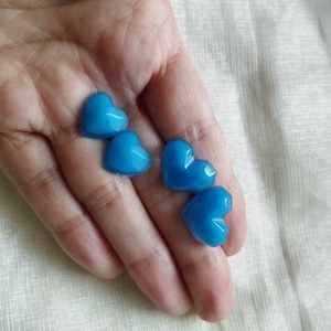 Σκουλαρίκια καρφωτά μπλε καρδιές μικρές - γυαλί, καρδιά, μικρά, φθηνά - 4