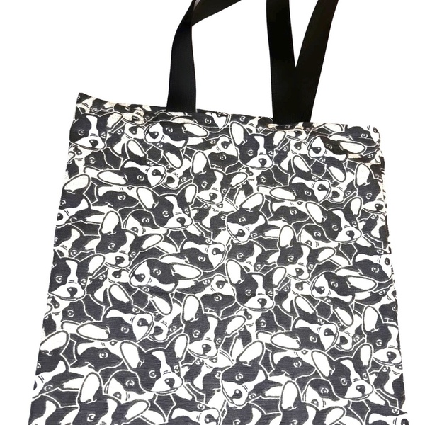 Τσάντα ώμου, σχέδιο σκύλος με μαλακό καραβόπανο! - ύφασμα, animal print, ώμου, all day, tote