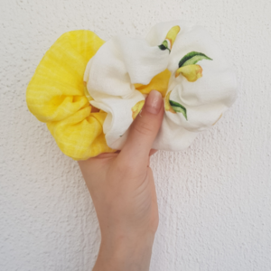 Lemon Scrunchies - Χειροποίητα λαστιχάκια για τα μαλλιά με λεμονάκια - ύφασμα, λαστιχάκια μαλλιών