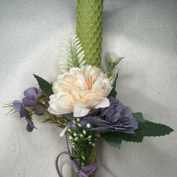 Χειροποίητη λαμπάδα από βεραμαν κηρήθρα ρομαντική με λουλούδια - κορίτσι, λουλούδια, λαμπάδες, δώρα για γυναίκες