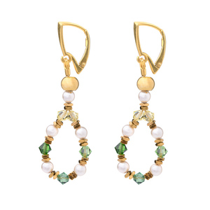 Σκουλαρίκια με Κρύσταλλα και Πέρλες σε Πράσινες Αποχρώσεις Μικρά | The Gem Stories Jewelry - ασήμι, επιχρυσωμένα, ασήμι 925, μικρά, πέρλες