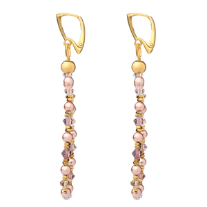 Σκουλαρίκια με Κρύσταλλα και Πέρλες σε Ροζ Αποχρώσεις Μεγάλα | The Gem Stories Jewelry - επιχρυσωμένα, ασήμι 925, μακριά, πέρλες, μεγάλα - 2