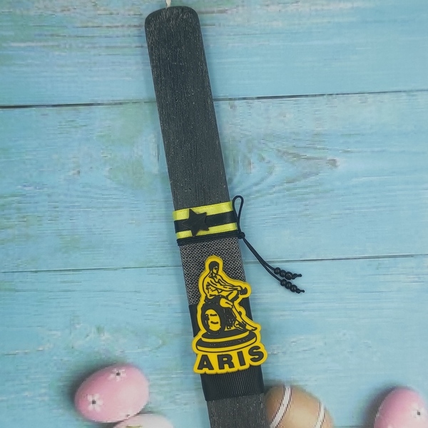 Αρωματική μαύρη πλακέ λαμπάδα 30cm με μαγνητάκι''ΑΡΗΣ'' - λαμπάδες, για παιδιά, για εφήβους, σπορ και ομάδες - 5