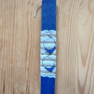 πλακέ μπλε αρωματική λαμπάδα στολισμένη με μακραμε σκουλαρίκια κρίκους - κορίτσι, λαμπάδες, σετ, για ενήλικες - 2