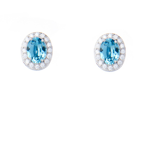 Σκουλαρίκια Μικρά Οβάλ με Κρύσταλλα Ακουαμαρίνας | The Gem Stories Jewelry - ασήμι 925, swarovski, μικρά, με κλιπ, επιπλατινωμένα