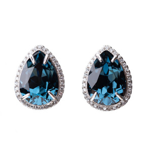 Σκουλαρίκια σε Σχήμα Δάκρυ με Μπλε Κρύσταλλο| The Gem Stories Jewelry - ασήμι 925, swarovski, μικρά, με κλιπ, επιπλατινωμένα
