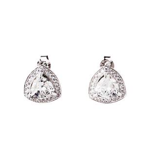Σκουλαρίκια με λευκό κρύσταλλο σε σχήμα Τρίγωνο | The Gem Stories Jewelry - ασήμι 925, swarovski, μικρά, με κλιπ, επιπλατινωμένα