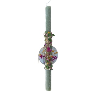 πασχαλινή λαμπάδα 30cm χακί με διακοσμητικό στολίδι με αποξηραμένη γυψοφίλη - κορίτσι, λουλούδια, λαμπάδες, για ενήλικες, για εφήβους