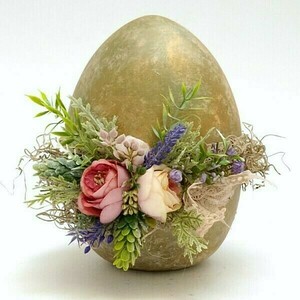 Κεραμικό διακοσμητικό ανοιγόμενο αυγό σε πράσινο-χρυσό 20x18x16 - λουλούδια, αυγό, διακοσμητικά