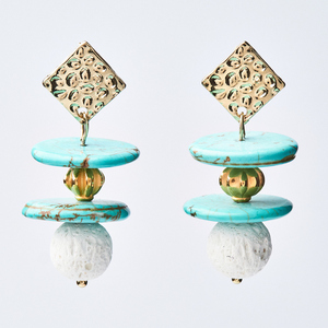 Σκουλαρίκια σε Τιρκουάζ με Λάβα | The Gem Stories Jewelry - ημιπολύτιμες πέτρες, επιχρυσωμένα, ατσάλι, μεγάλα, καρφάκι