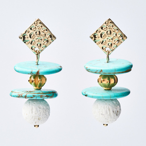 Σκουλαρίκια σε Τιρκουάζ με Λάβα | The Gem Stories Jewelry - ημιπολύτιμες πέτρες, επιχρυσωμένα, ατσάλι, μεγάλα, καρφάκι