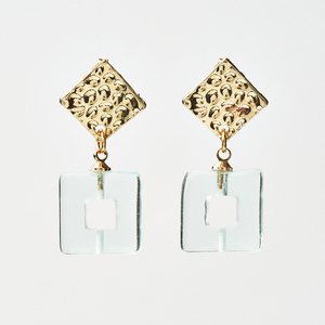 Τετράγωνα Σκουλαρίκια από Κρύσταλλα | The Gem Stories Jewelry - επιχρυσωμένα, ατσάλι, μεγάλα, καρφάκι