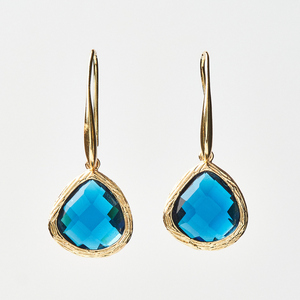 Σκουλαρίκια με Μπλε Κρύσταλλο | The Gem Stories Jewelry - ημιπολύτιμες πέτρες, επιχρυσωμένα, ατσάλι, μεγάλα, γάντζος