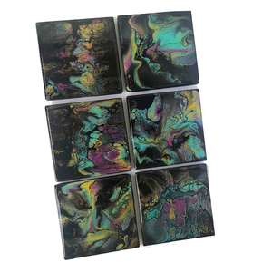 6 Χειροποίητα Σουβέρ Acrylic Pouring με Επίστρωση Υγρό Γυαλί - 10Χ10cm - γυαλί, ρητίνη, πιατάκια & δίσκοι - 4