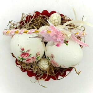 Διακοσμητικά αυγά σε βάση με μεταλλικό στεφανάκι ροζ - αυγό, διακοσμητικά - 3