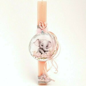 Αρωματική λαμπάδα ροζ με ελεφαντάκι 30x10x4 - κορίτσι, λαμπάδες, για παιδιά, ζωάκια, για μωρά