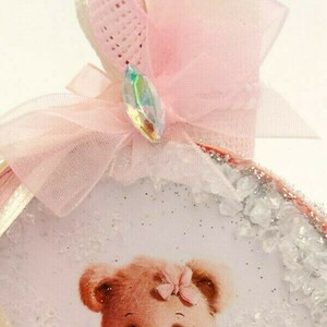 Αρωματική ιβουάρ λαμπάδα με ροζ αρκουδάκι 22x10x4 - κορίτσι, λαμπάδες, για παιδιά, ζωάκια, για μωρά - 3