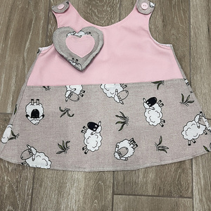 Χειροποίητο βαμβακερό φόρεμα ροζ με προβατάκια - κορίτσι, βρεφικά ρούχα, 1-2 ετών - 3