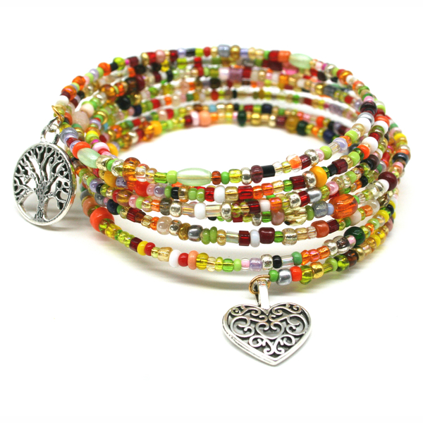 Βραχιόλι 6 σειρές Sead Beads - καρδιά, χάντρες, ατσάλι, χεριού