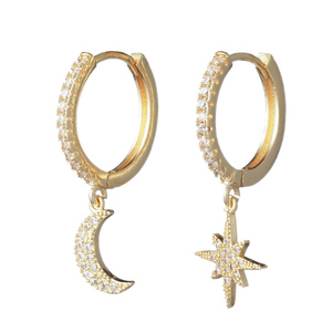 Σκουλαρίκια με Αστέρι και Φεγγάρι Μεταλλικά Επιχρυσωμένα | The Gem Stories Jewelry - επιχρυσωμένα, ορείχαλκος, αστέρι, φεγγάρι, με κλιπ