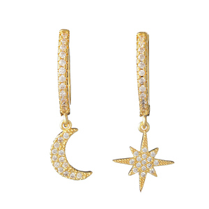 Σκουλαρίκια με Αστέρι και Φεγγάρι Μεταλλικά Επιχρυσωμένα | The Gem Stories Jewelry - επιχρυσωμένα, ορείχαλκος, αστέρι, φεγγάρι, με κλιπ - 2