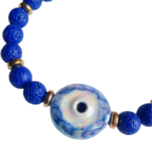 Βραχιόλι μπλε με κεραμικό μάτι - ημιπολύτιμες πέτρες, πηλός, μάτι, νονά, ατσάλι - 2