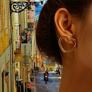 Deep love 2 earrings - επιχρυσωμένα, ατσάλι, μεγάλα - 2